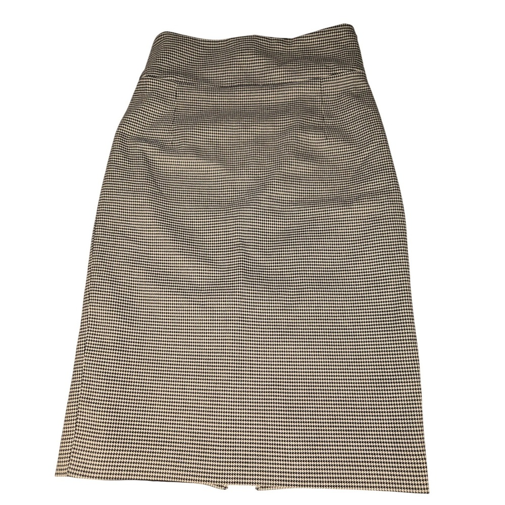 Zara Basic Houndstooth Pencil Skirt Black White High Waist Midi Size L